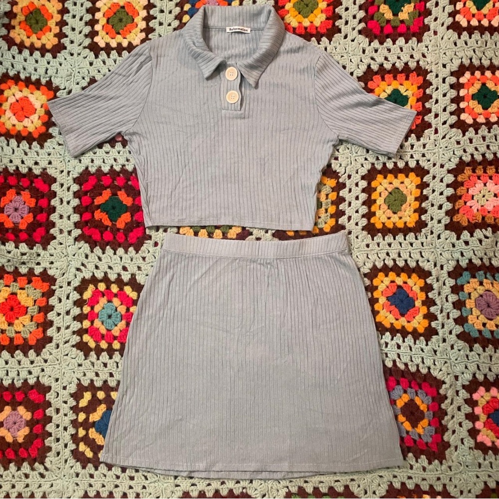 Reformation “Peggy” two piece short sleeve mini knit
